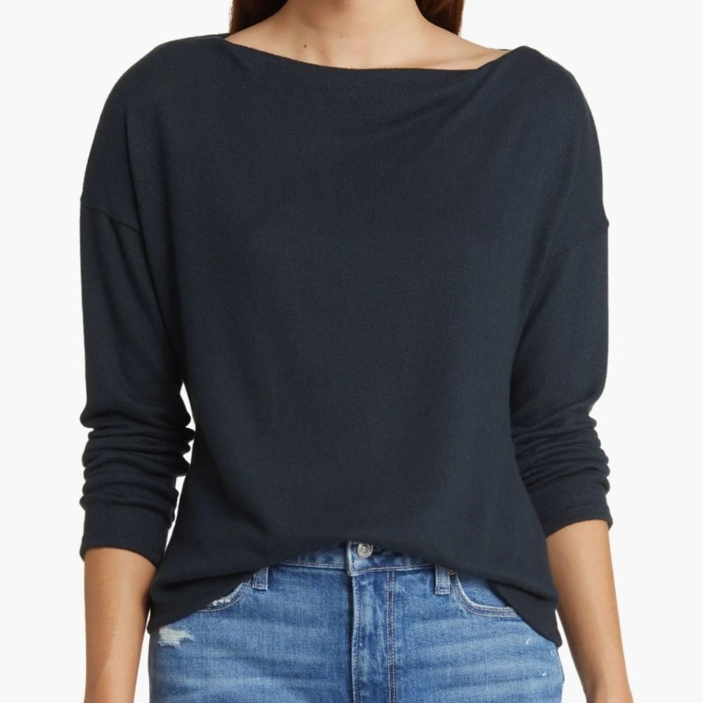 NWT - CASLON - Boat Neck Long Sleeve Top Black Size Medium